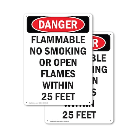 Signmission Flammable No Smoking Or Open Flames Danger Sign, Aluminum, 12in W x 18in L, 2PK OS-2PACK-DS-A-1218-V-2366